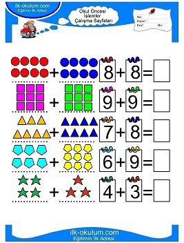 Çocuklar İçin toplam işlemi yaprak testleri 